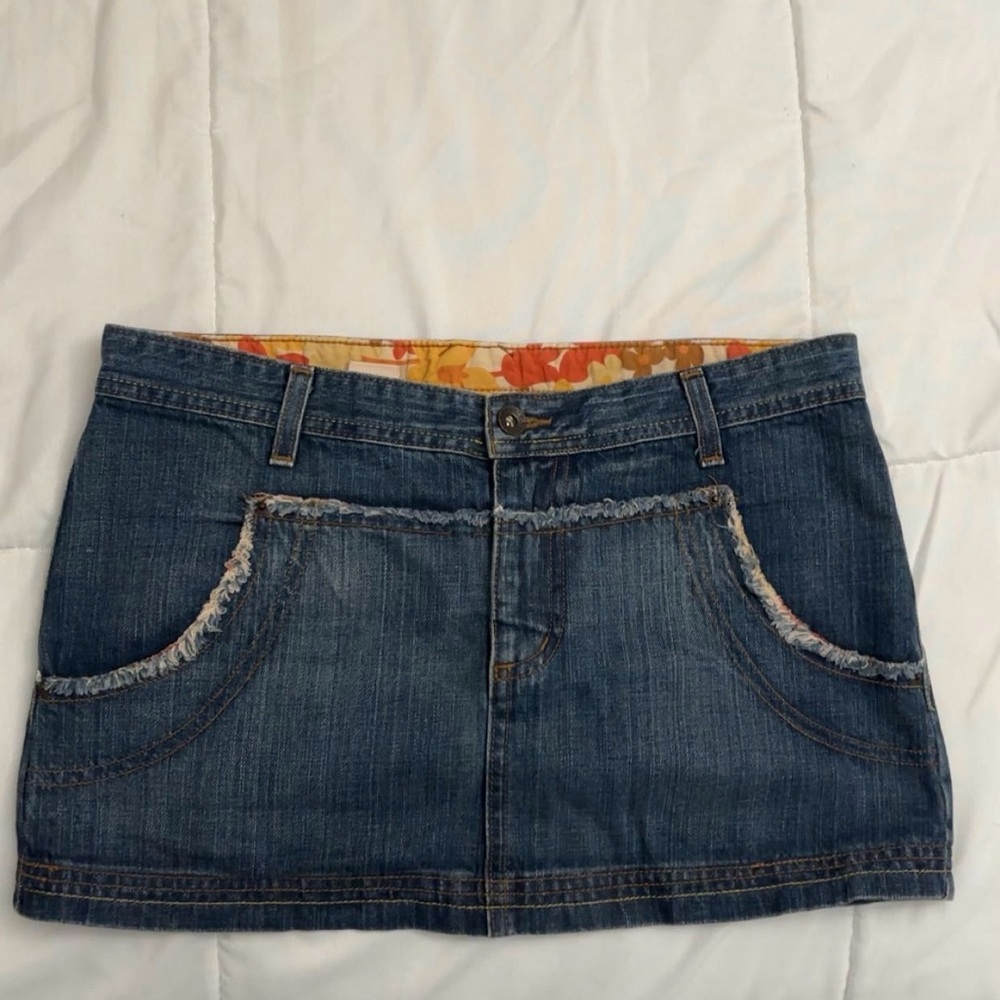 Chic Denim Mini Skirt with Floral Accent